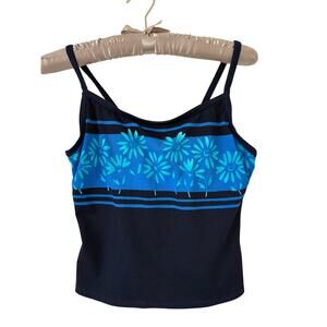 Vintage 90s Blue Floral Tankini Swimming Tank Top Women's US Size 12